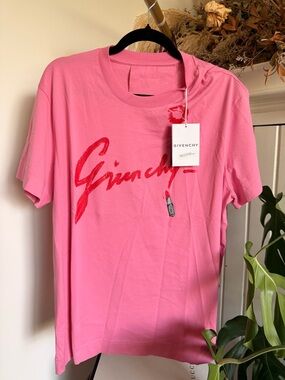 Givenchy Pink Tee with Red Script Graphic